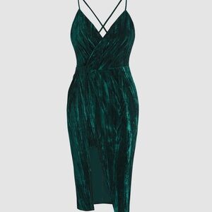 Solid Emerald Velvet Slit Cami Dress